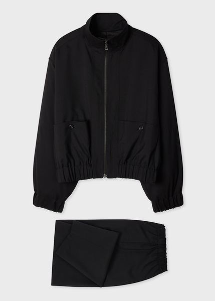 Women's Black Hopsack Wool Bomber and Barrel Leg Trousers Set