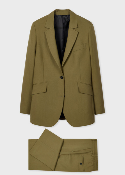 Paul Smith Women's Olive Wool Hopsack Wide-Leg Two-Piece Suit