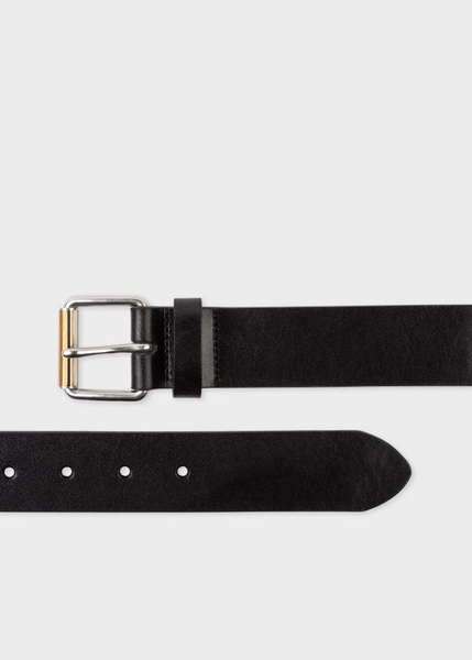 Paul Smith Black Leather Belt With 'Signature Stripe' Roller