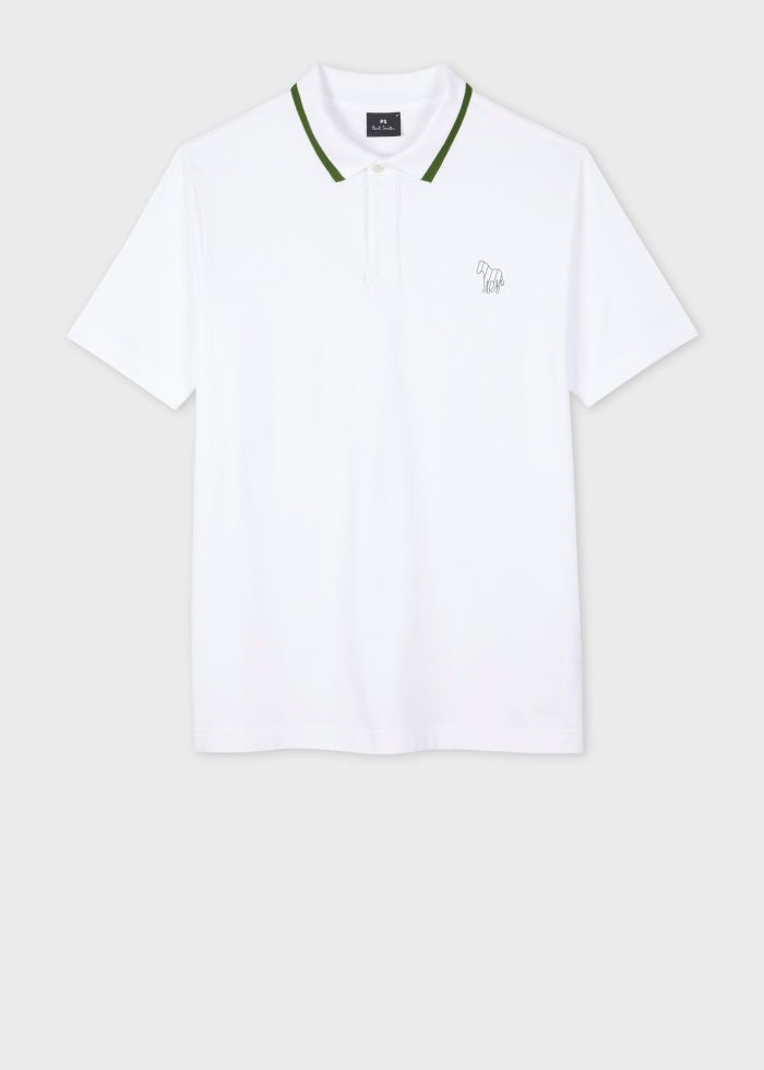 PS Paul Smith White 'Broad Stripe Zebra' Cotton Polo Shirt