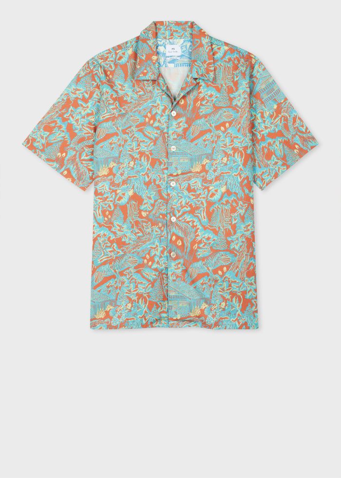 PS Paul Smith Casual-Fit Orange and Turquoise 'Chalet' Print Shirt
